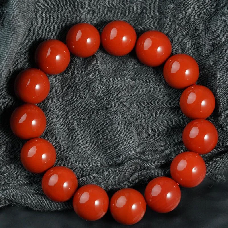 高品质南红14mm单圈手串女款女士红色素圈珠珠情侣玉手串精美时尚