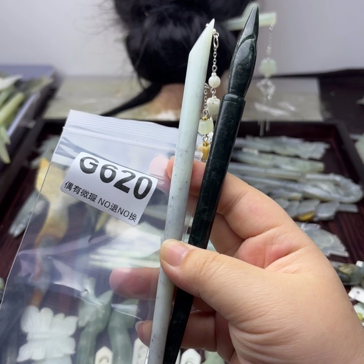 蛇纹石玉发饰合金做****）