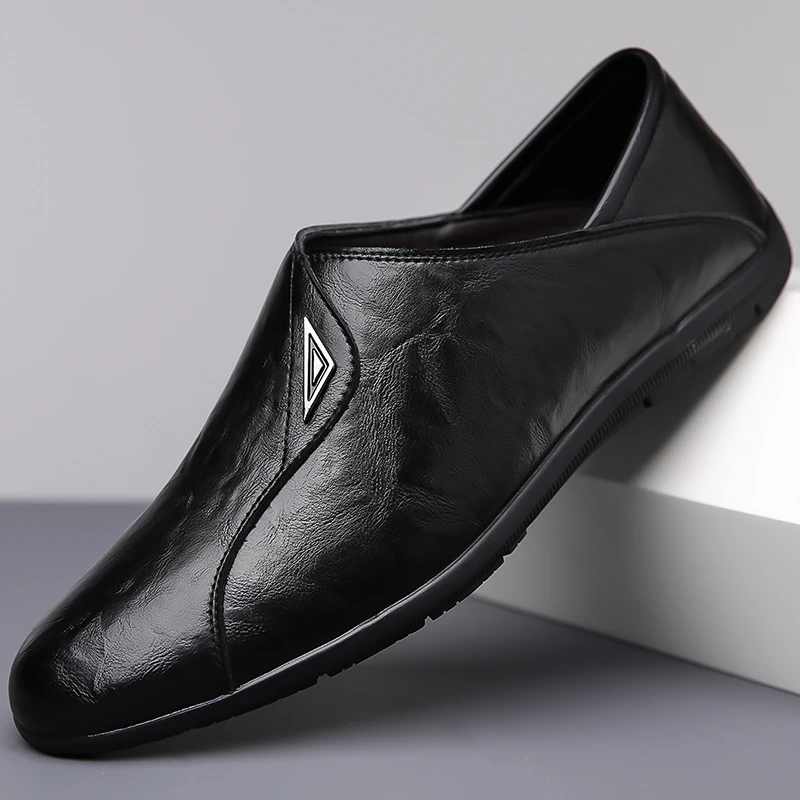 2025春夏新款时尚透气一脚蹬豆豆鞋软底防滑休闲皮鞋男鞋子