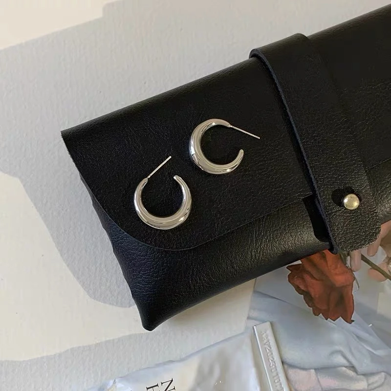 925银耳饰 S047百搭简约光面冷淡风金属圆圈耳环素圈耳钉耳夹