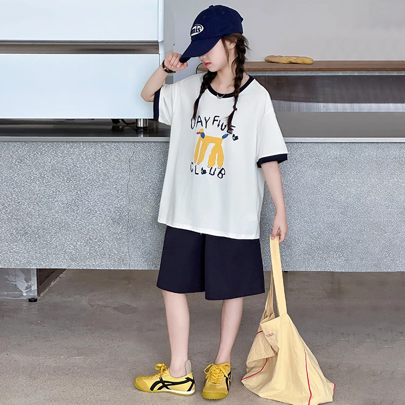 夏季女童宽松套装女中大童6-12岁儿童休闲夏装薄款两件套洋气潮流