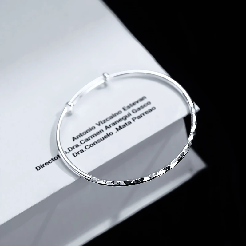 足银手镯 A046足银9999 水立方菱形亮面推拉实心纯银手镯-