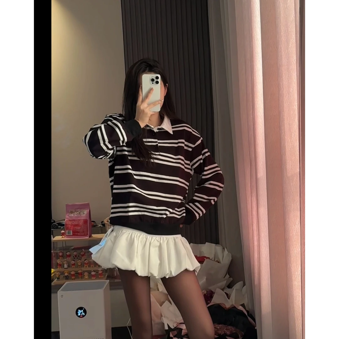 【DAMAI】黑白条纹polo领卫衣➕花苞裙