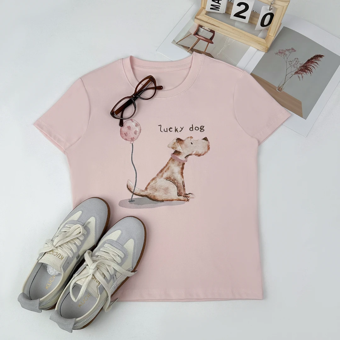 韩版小众气球小狗印花减龄时尚百搭短袖T恤-ZMADT5138