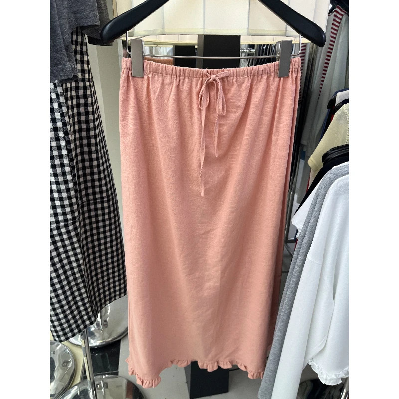 25226#KAPOK#【好吸睛！】韩系显瘦百搭下摆花边松紧头半身裙（福利）