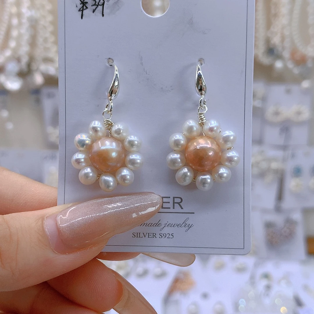 银S925镶嵌淡水珍珠耳饰