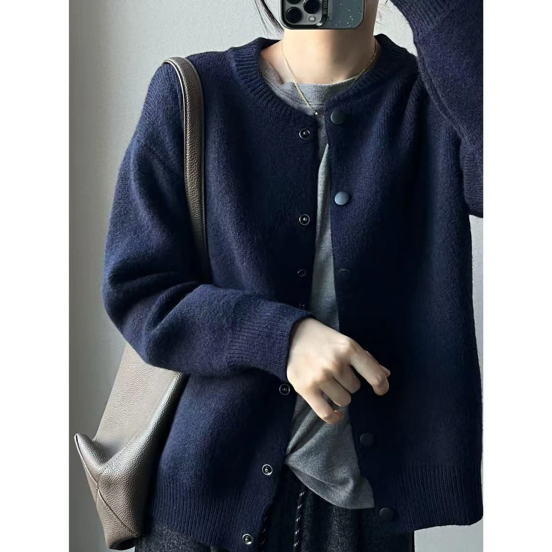 2025秋季新款宽松休闲毛衣开衫卫衣女士百搭棒球衫宽松毛衣外套女