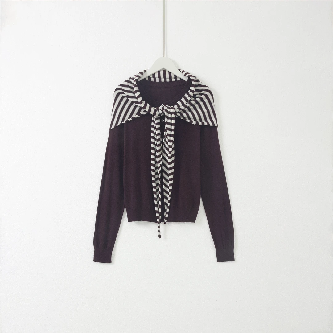 几里与麻 学院风两件套条纹披肩针织衫 衣长52胸围96 2081334