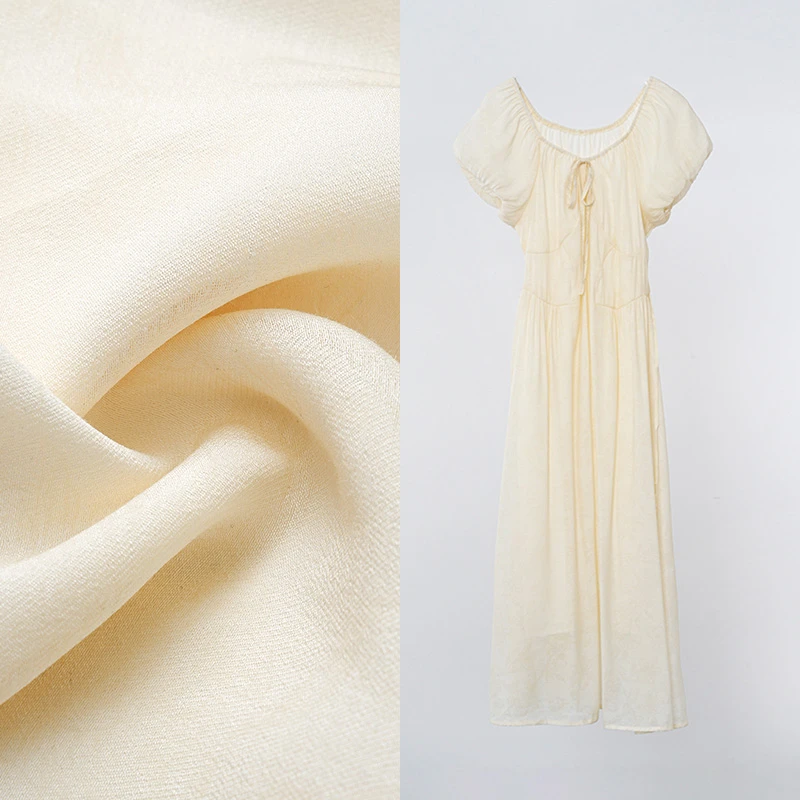 2025新款夏季法式时尚显瘦泡泡袖长裙暗纹提花长款连衣裙74U0278