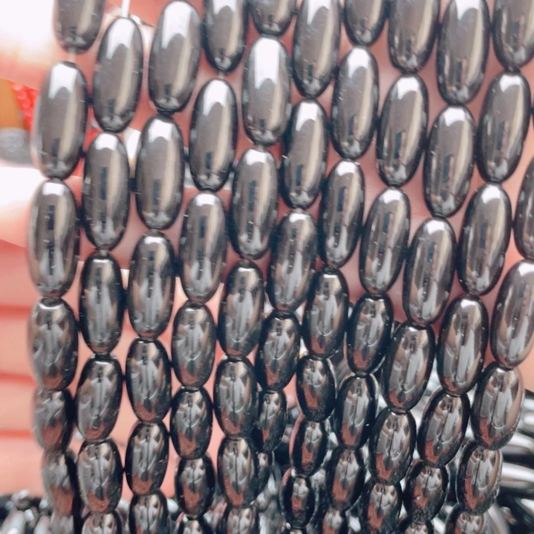 玛瑙/玉髓其他合金黑玛瑙长枣珠1条卡8*18