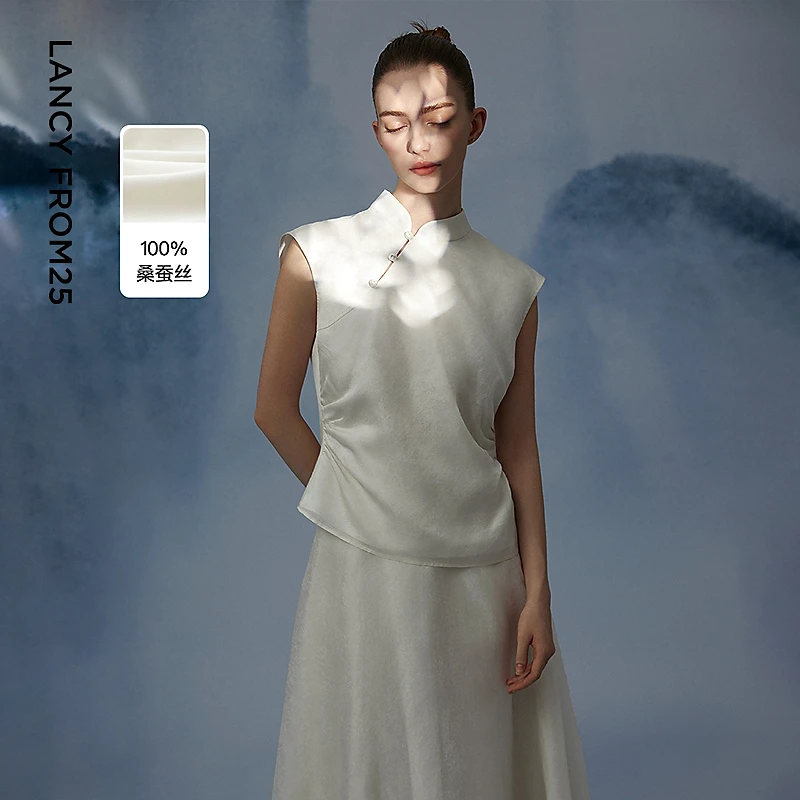 【兰亭叙】朗姿真丝提花立领衬衣上衣2025年夏季新款衬衫女新中式