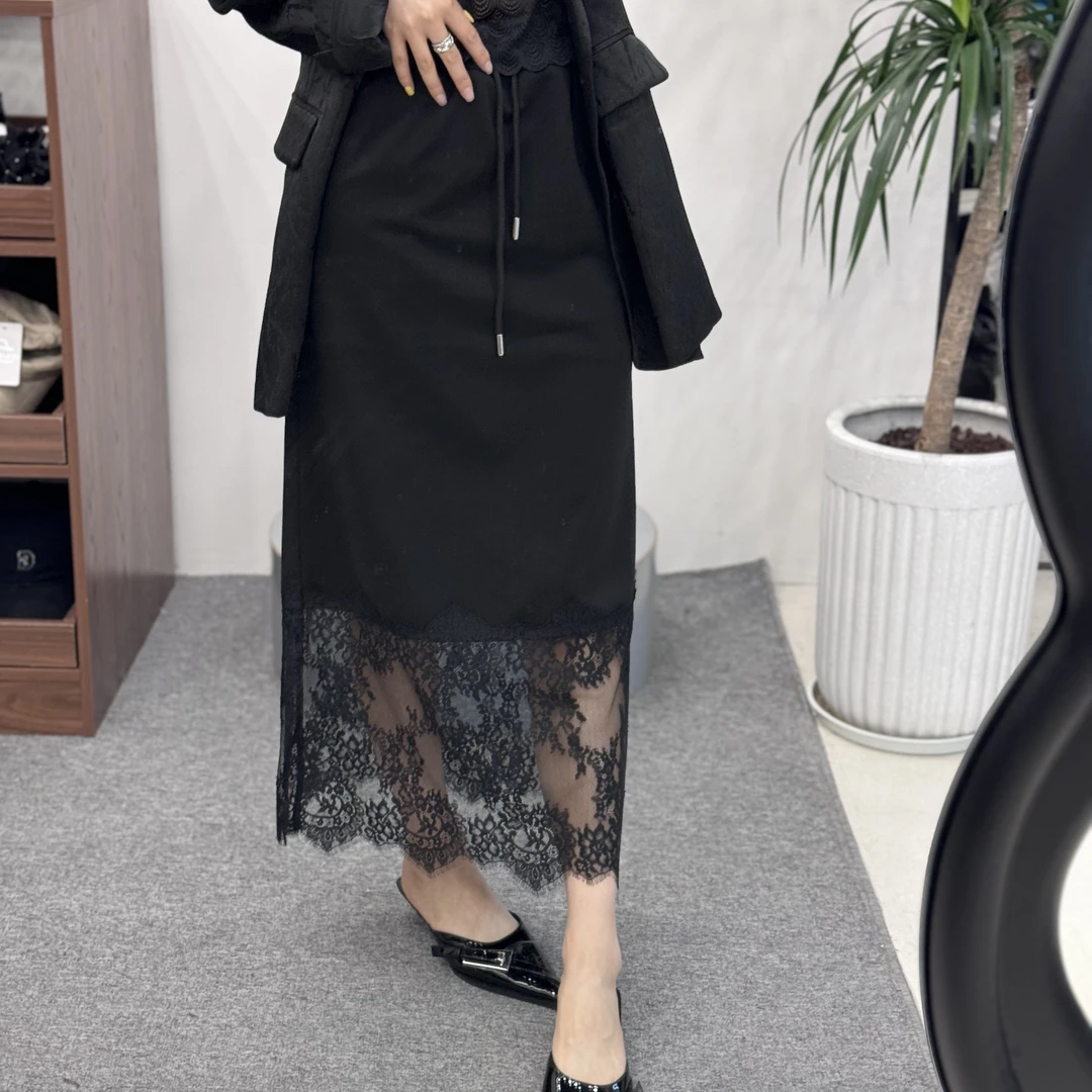 春夏新款蕾丝拼接长裙显瘦复古半身裙