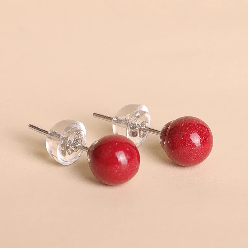 含辰砂工艺品高含量晶体粉砂朱砂耳钉女红晶砂s925银耳饰