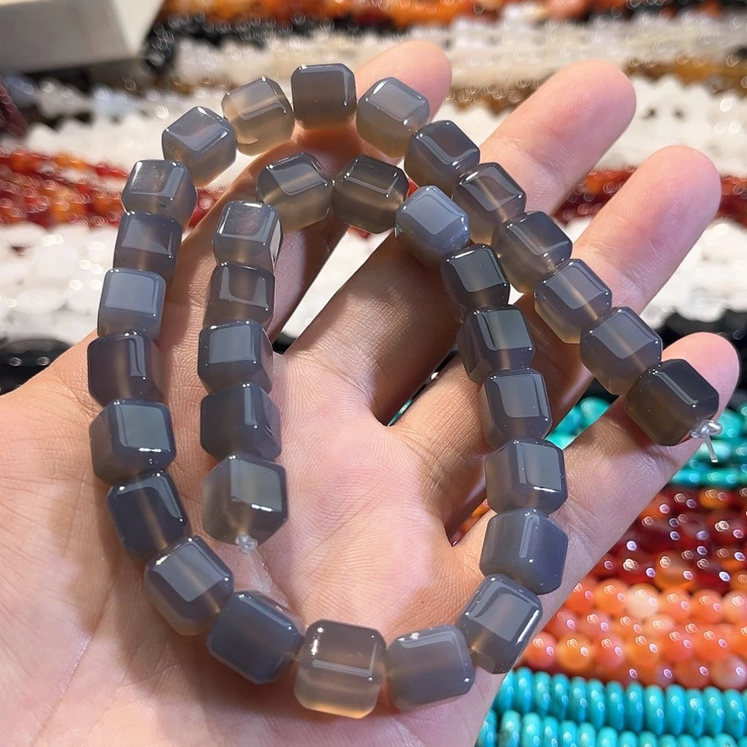 玛瑙/玉髓合金珠宝半成品灰玛瑙切角方糖10x10mm一条