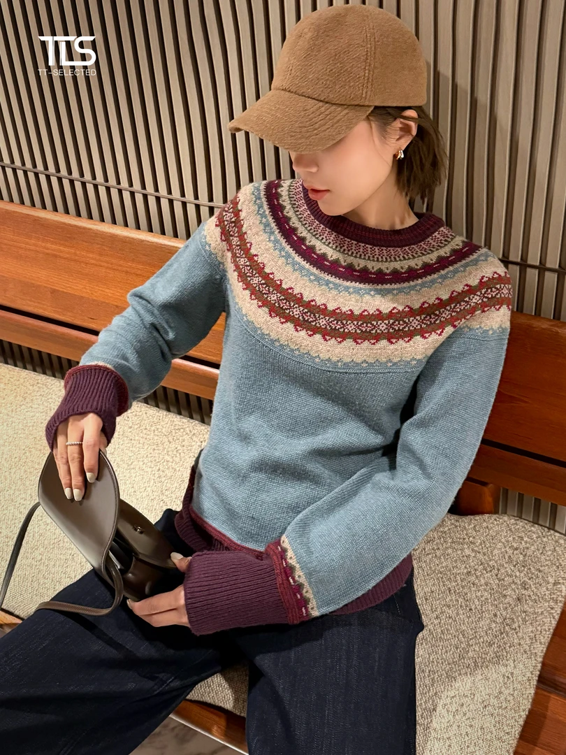 TT【费尔岛衫】澳洲进口羊毛复古提花设计软糯百搭毛衣MY5032
