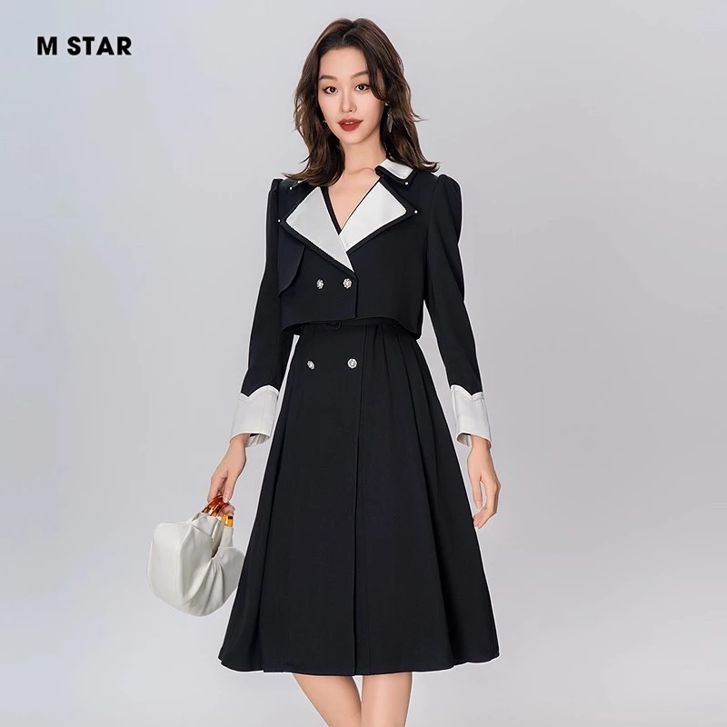 M-Star春季翻领设计感中长款套装女装连衣裙显瘦裙子 SEVG132537