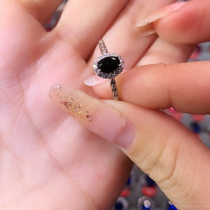 蓝宝石戒指银S925镶嵌