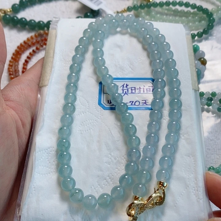 未镶嵌定制翡翠缅甸翡翠a货冰蓝天空蓝手链项链卡7.6