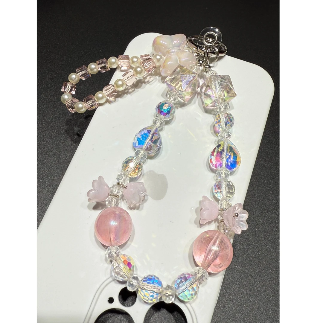 手工编织水晶铃兰蝴蝶结挂绳高端双链少女可爱风百搭挂饰