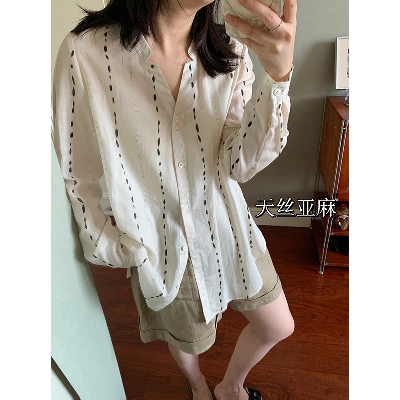 【现货款】花总吖【米兰游记】 老钱复古天丝亚麻印花衬衫R425C01766