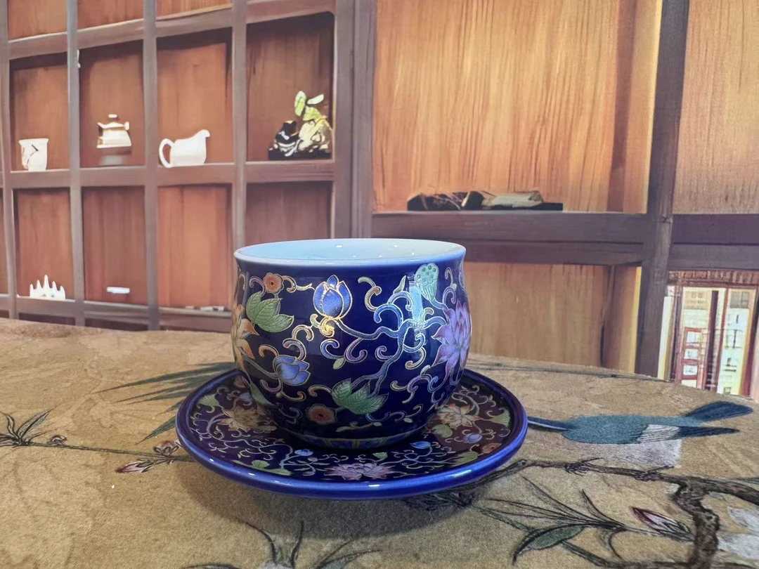 霁蓝珐琅彩3315一杯一叠主人杯缠枝陶瓷