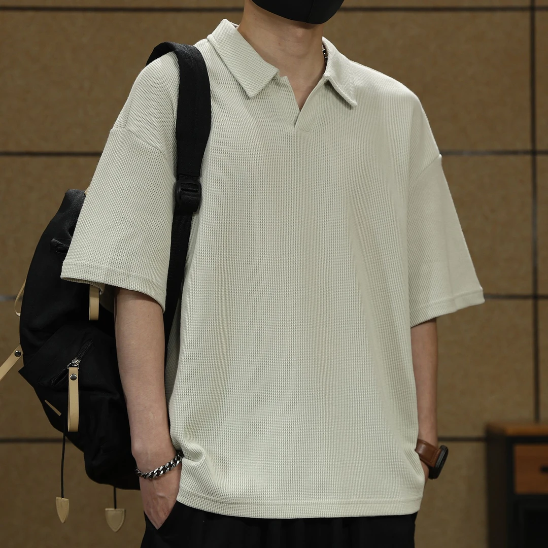 男短袖Polo衫海鸥领夏季新款纯色t恤潮牌宽松上衣服轻奢痞帅男装T