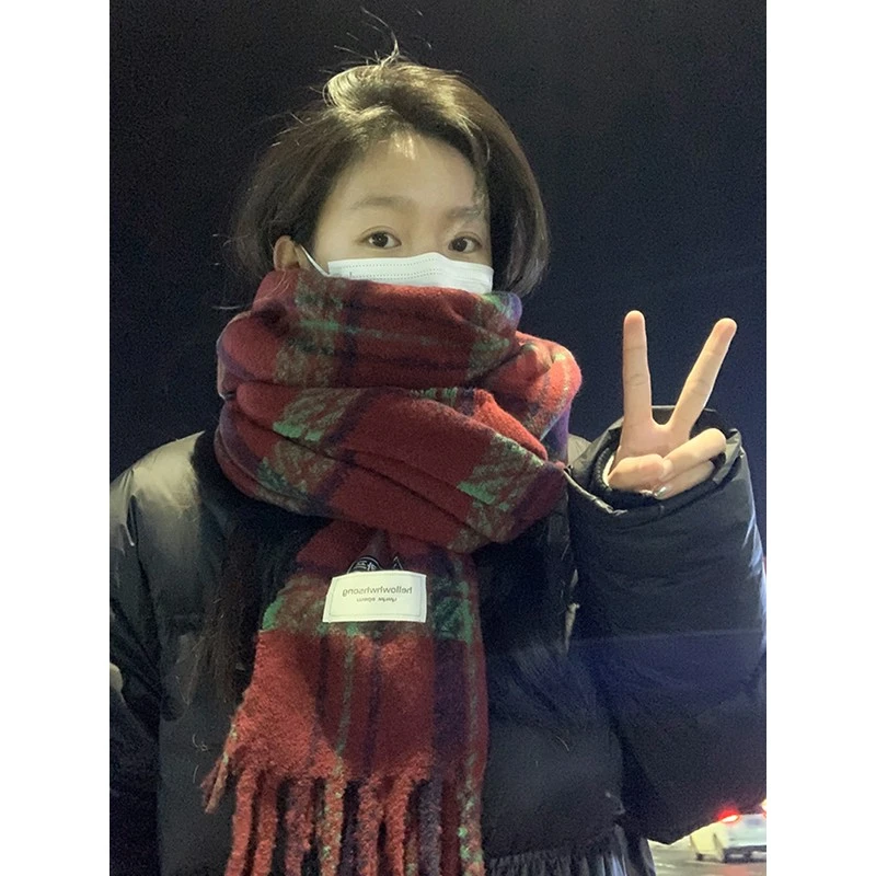 圣诞围巾女款冬季2025新款安可拉红秋冬韩系氛围感高级感格子围脖