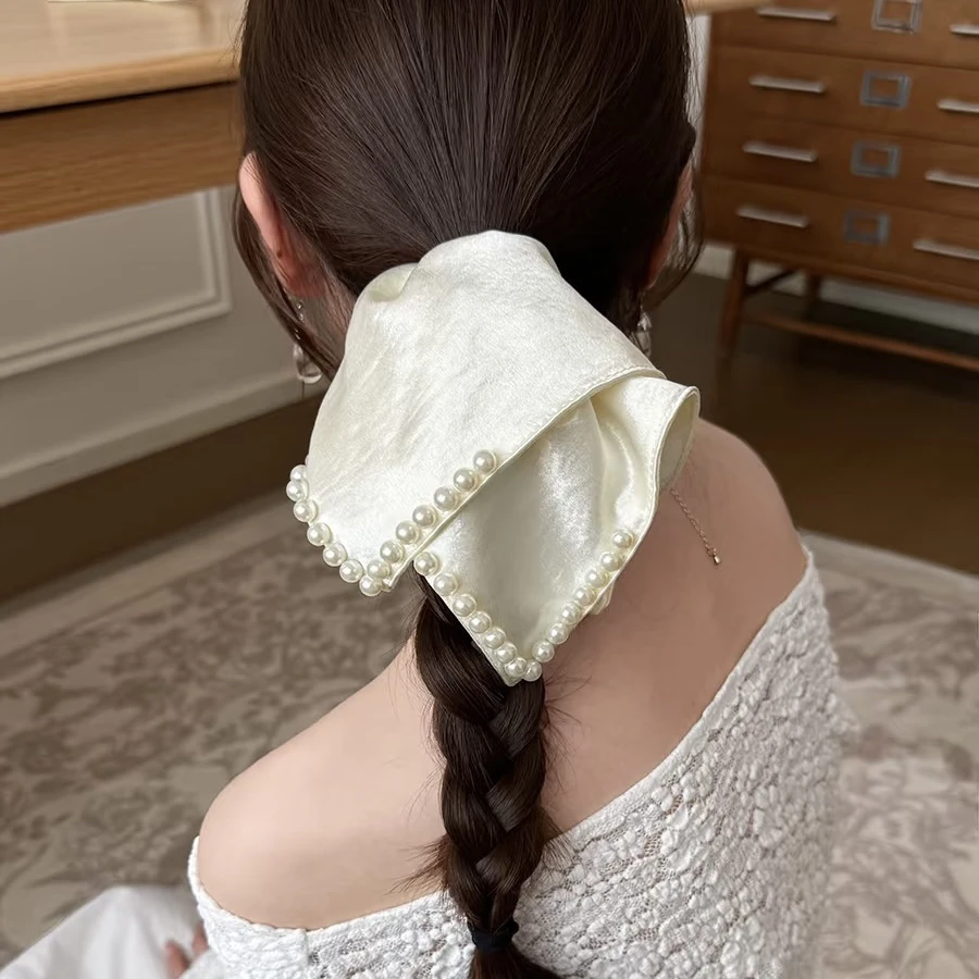 法式钉珠缎面方巾大肠发圈女高级感不伤发头绳气质百搭马尾扎发绳