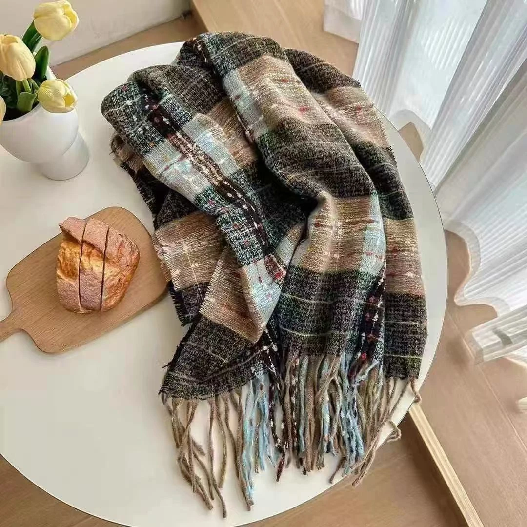 6195《调色盘》枫叶格子围巾冬季韩系氛围感披肩两用围脖护颈保暖