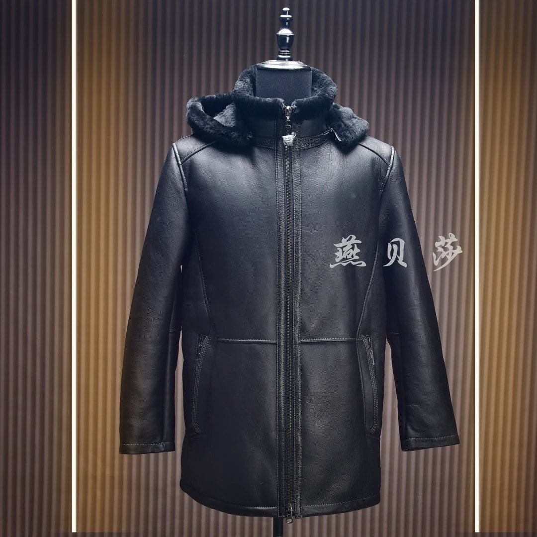 燕贝莎高端男士皮毛一体脱卸帽大衣80023