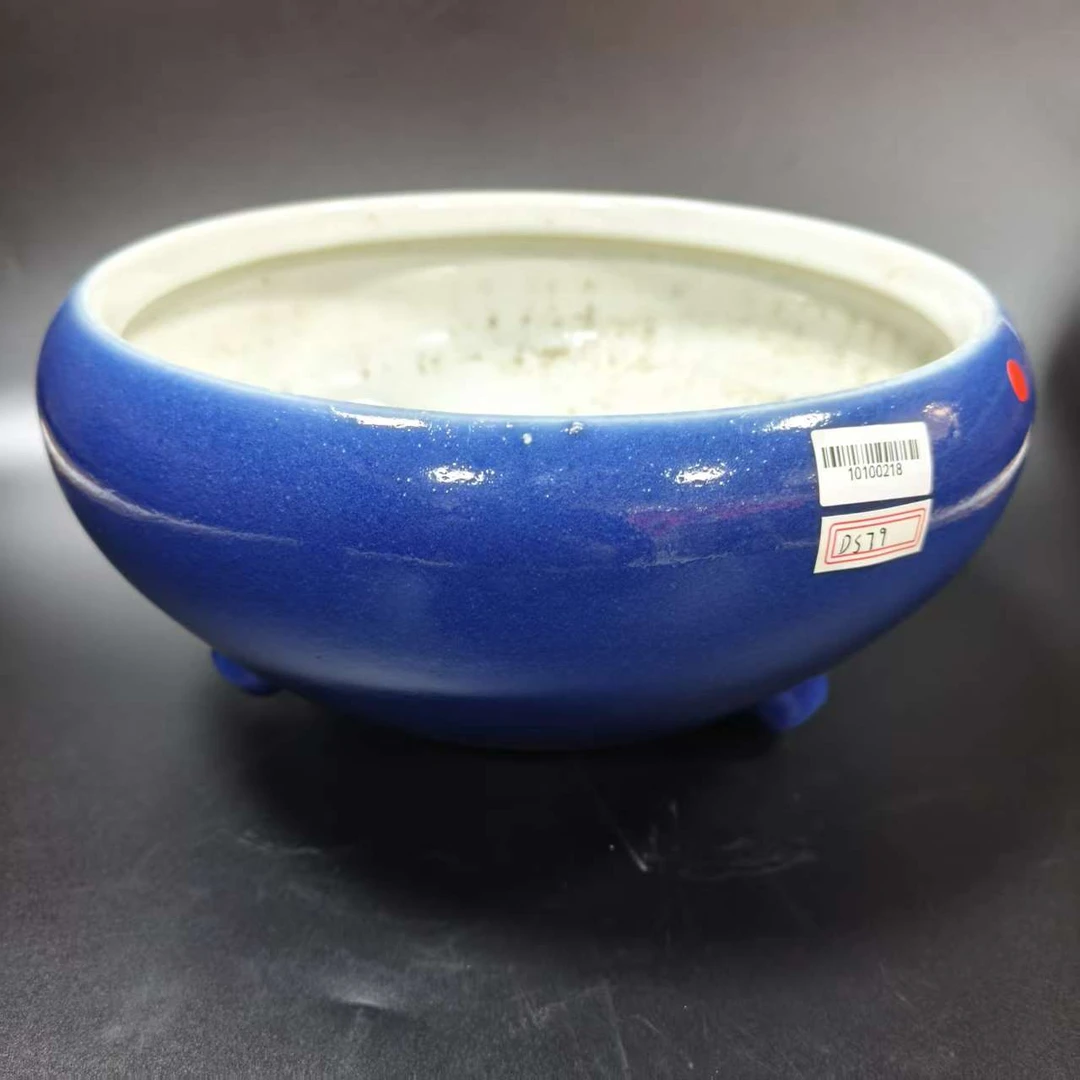 DS79 清乾隆霁蓝釉三足香炉（内开片、惊釉） 直径27cm 高13cm