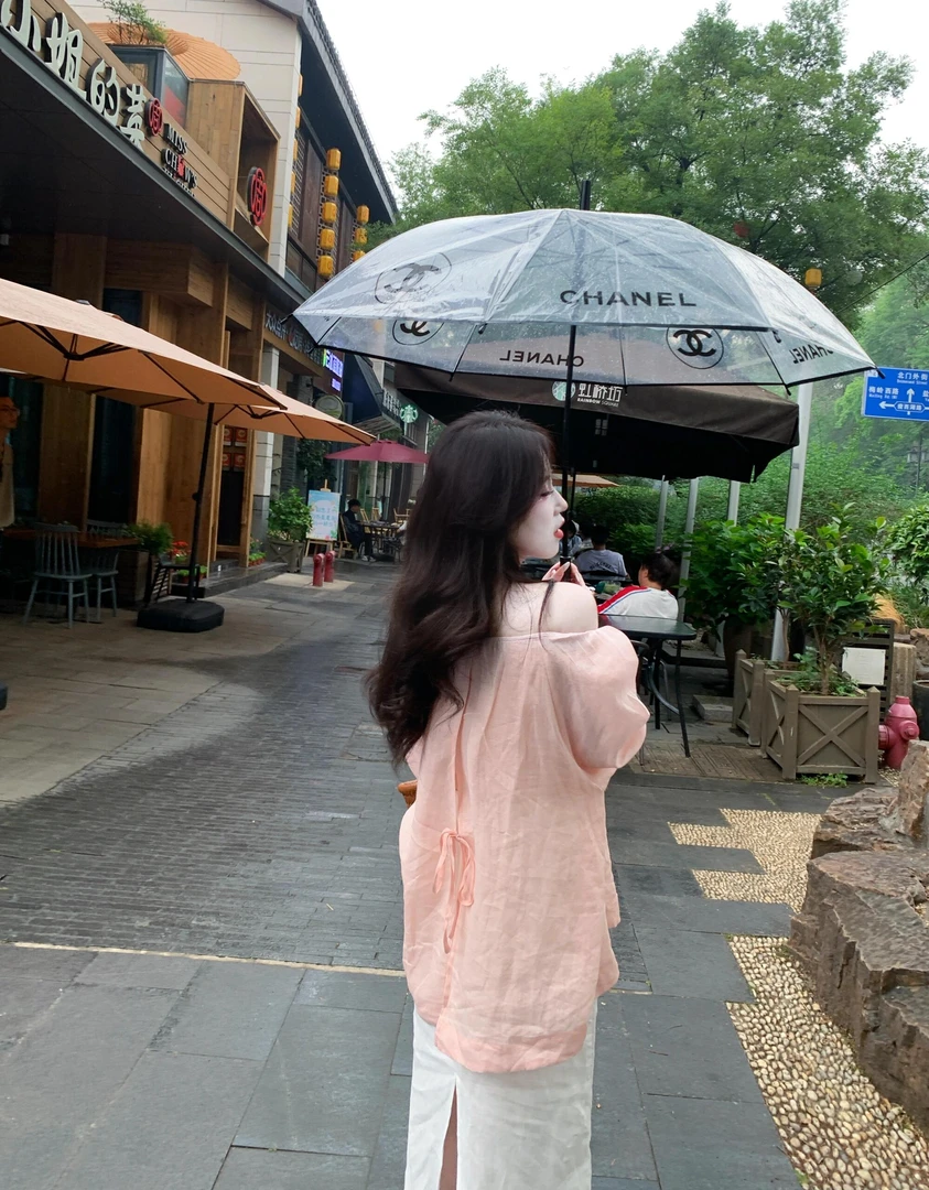 2025春夏新款韩系轻薄减龄粉色半袖防晒衬衫高腰百搭显瘦半身裙