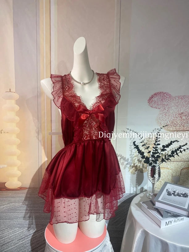 法式仙气可爱粉色睡裙纯欲宫廷风蕾丝吊带公主风女夏甜美网纱睡衣