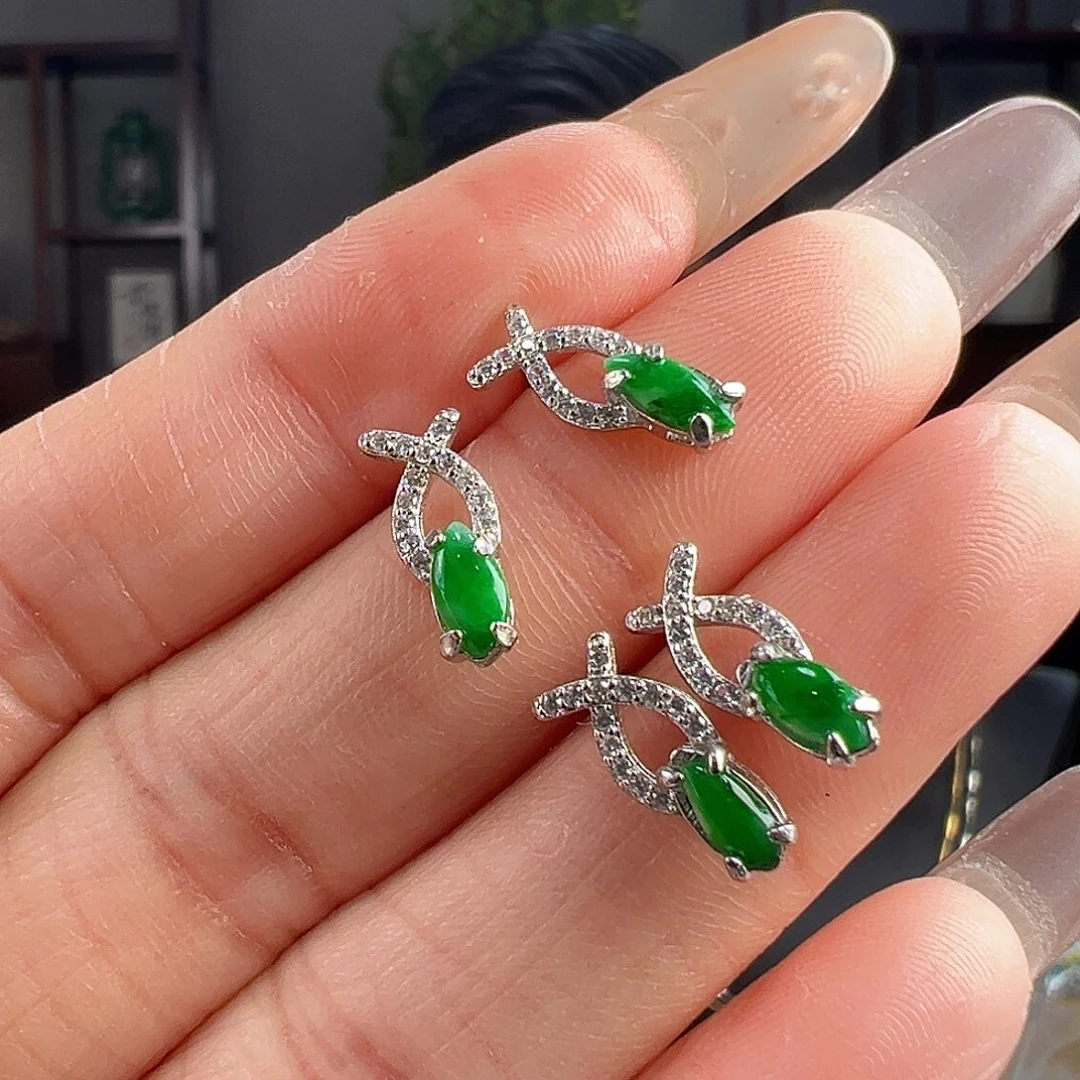 翡翠银S925镶嵌耳饰耳环多样性发货一副