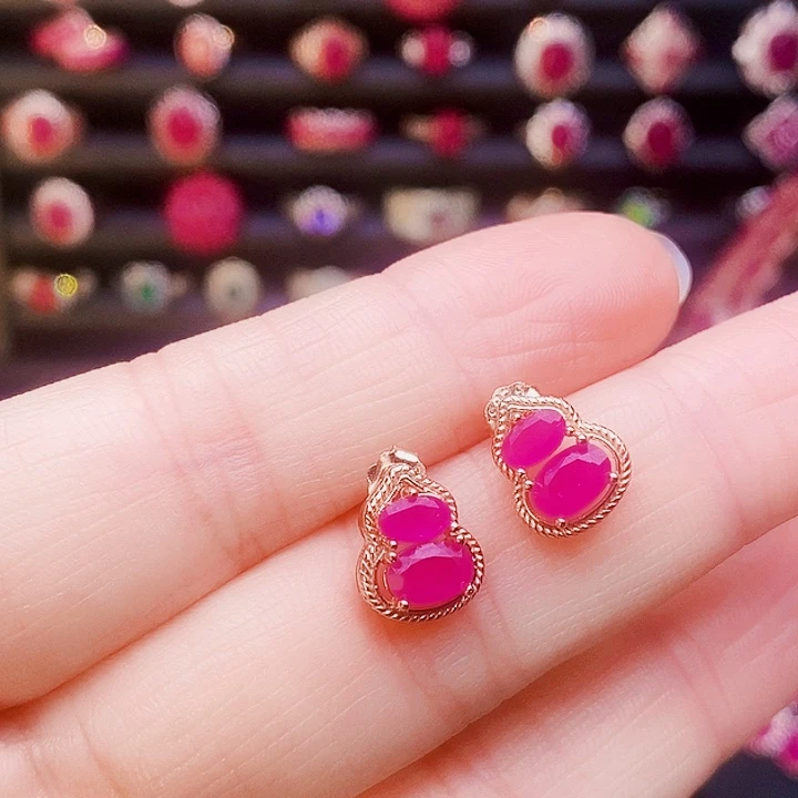 耳饰银S925镶嵌红宝石