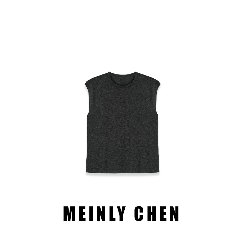 【MEINLY  CHEN】【灰无袖】高端设计师款简约时尚圆领针织衫2528