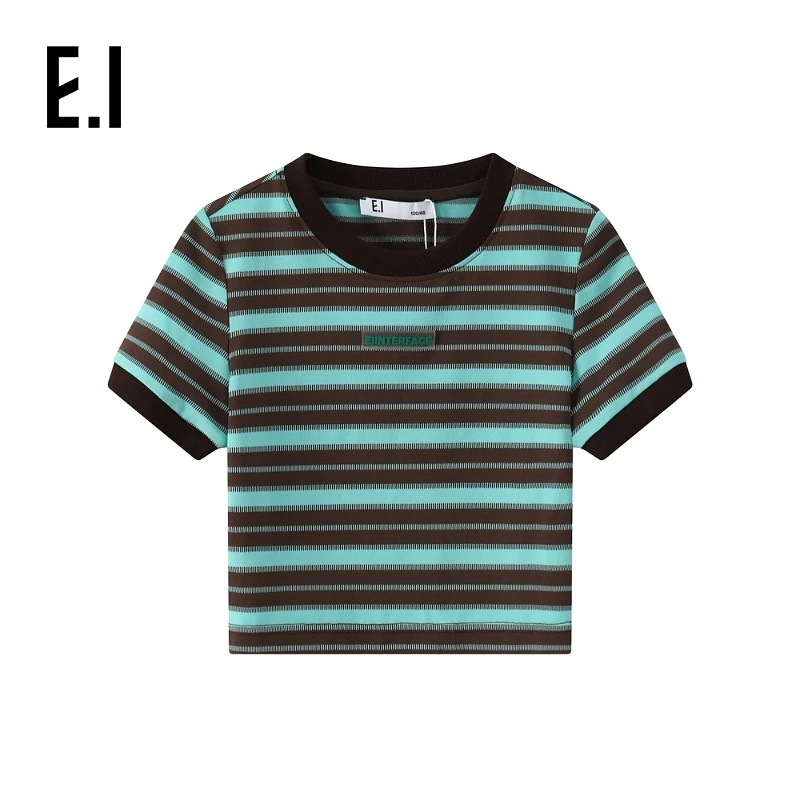 ei童装女童条纹短袖T恤夏装新款复古ins风休闲打底衫D8242662880