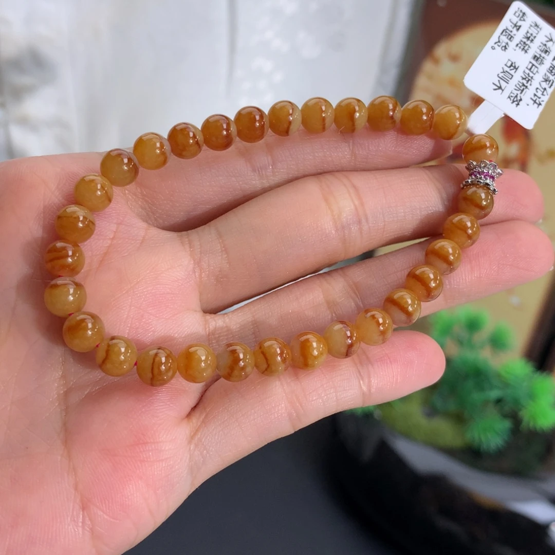 翡翠未镶嵌手串卡6细润黄翡鸳鸯手串