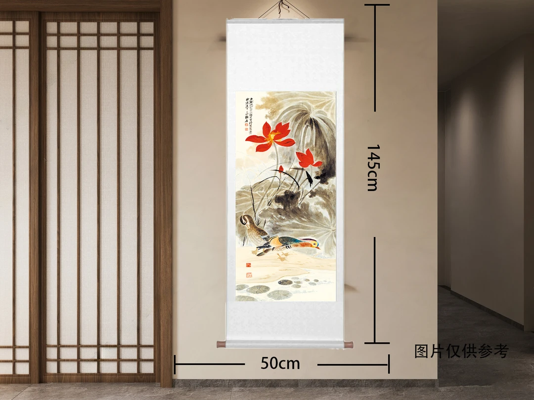 荷花鸳鸯卷轴挂画客厅书房茶室办公室装饰