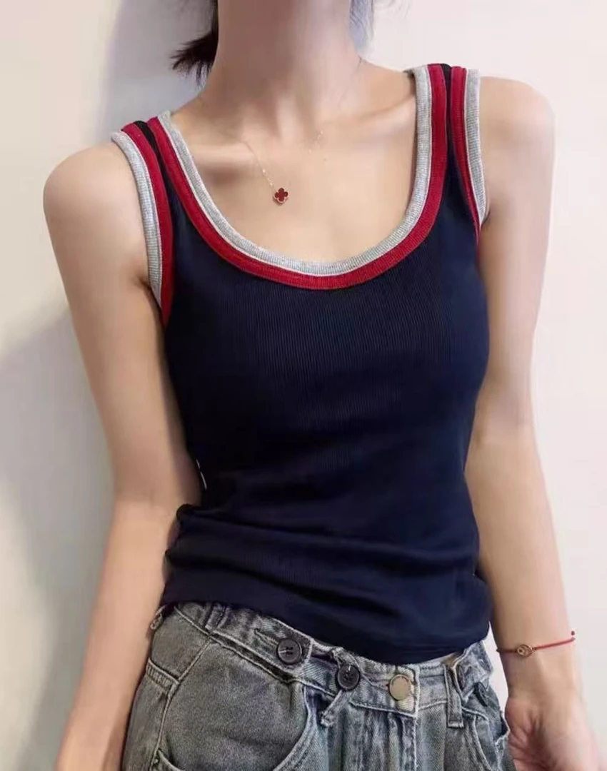 【姚姐定制】25212欧韩撞色拼接吊带背心