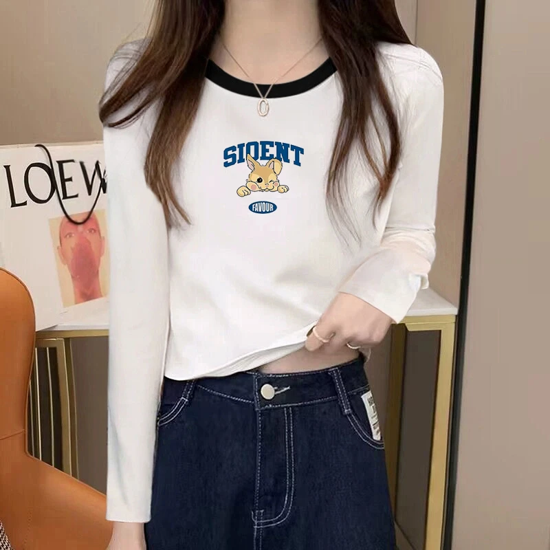 时尚洋气显瘦秋冬季正肩长袖t恤女百搭休闲新款上衣打底衫内搭