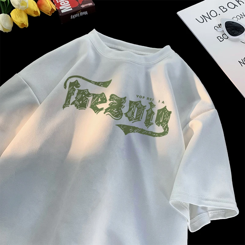 美式重磅痞帅仿麂皮绒短袖T恤男生潮牌印花夏季宽松休闲半袖上衣