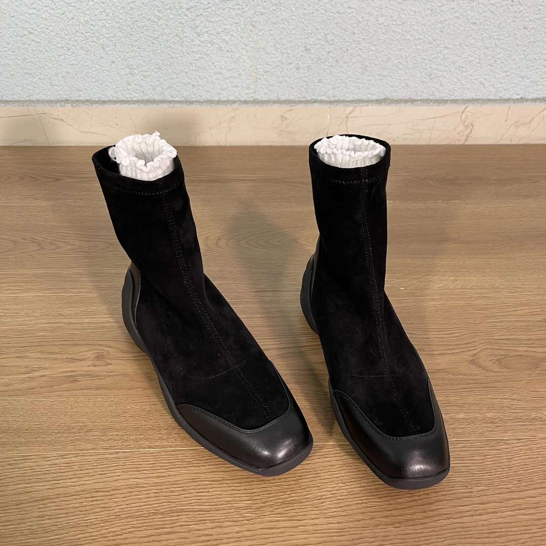 3cm  短筒靴秋运动弹力靴复古通勤简约低跟纯色短筒靴