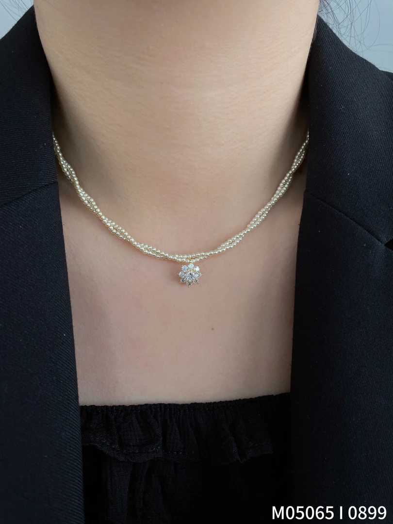 铜合金仿珍珠项链 铜合金仿珍珠吊坠双层花小米珠2 m气质项链