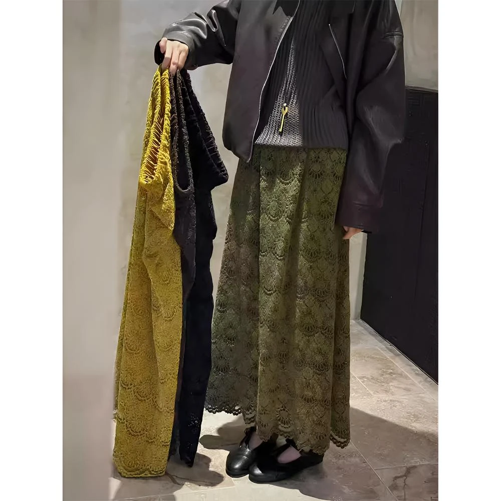 2025年秋季新款蕾丝网纱感半身裙女时尚气质高腰显瘦垂感a字长裙