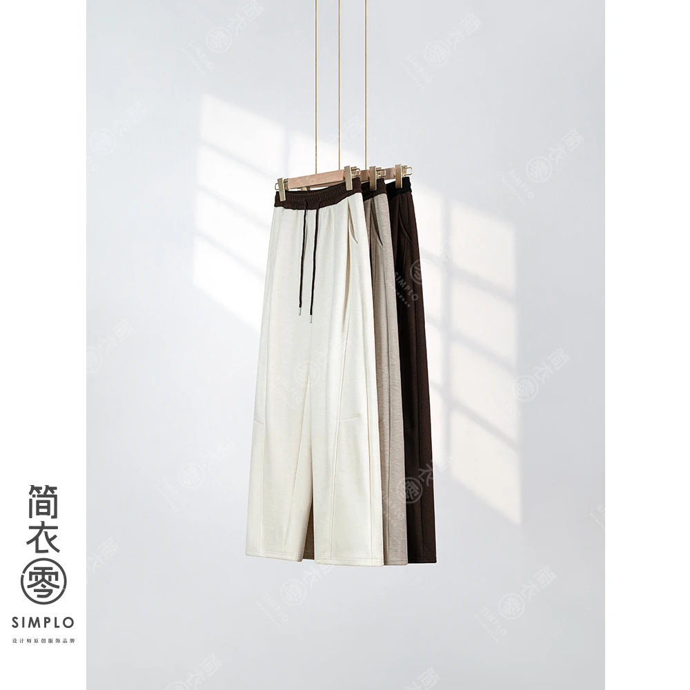 羊绒厚韩版弯刀裤撞色拼接腰头休闲裤