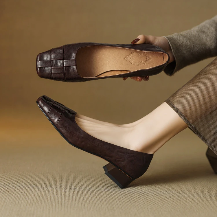 3.5cm 法式复古百搭粗跟玛丽珍单鞋春季简约休闲时尚方头浅口单鞋