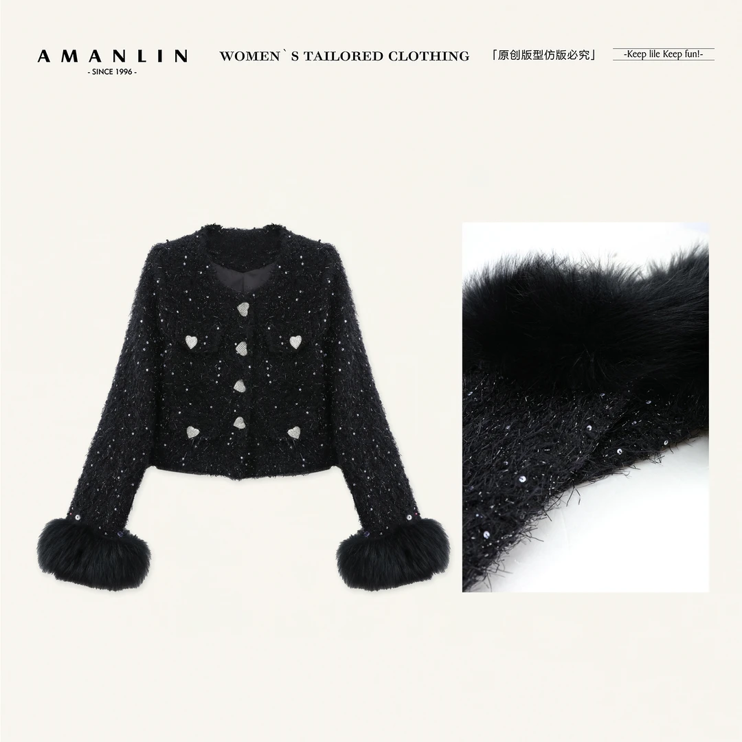 AMANLIN/阿谩琳琥珀流光小香风粗花呢外套富家千金加厚Y605052