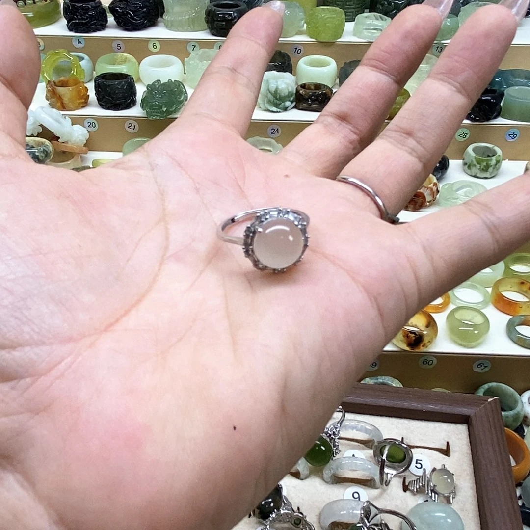 吧***~未镶嵌岫玉天然玉石戒指