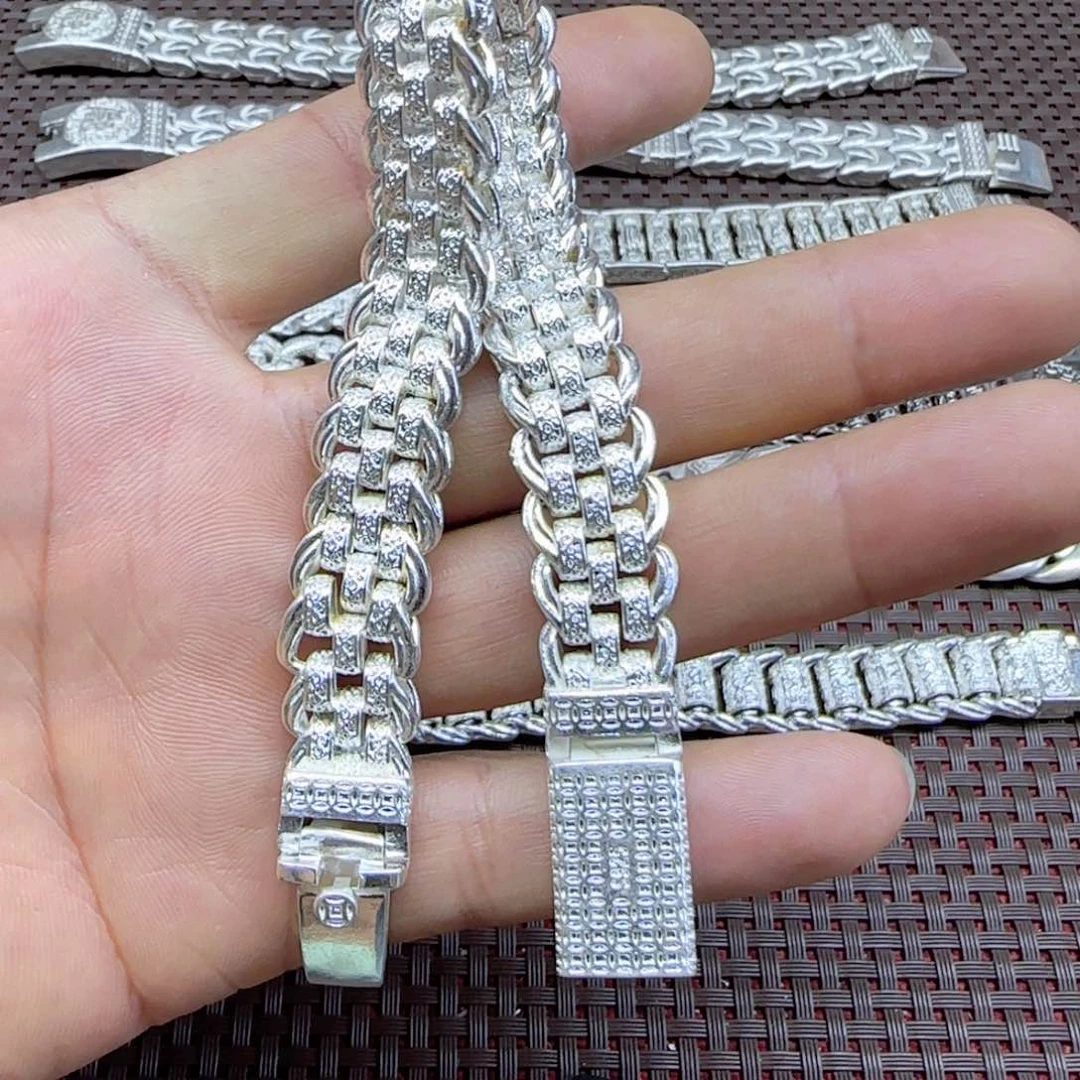 无合成金属老银，S925马鞭手链